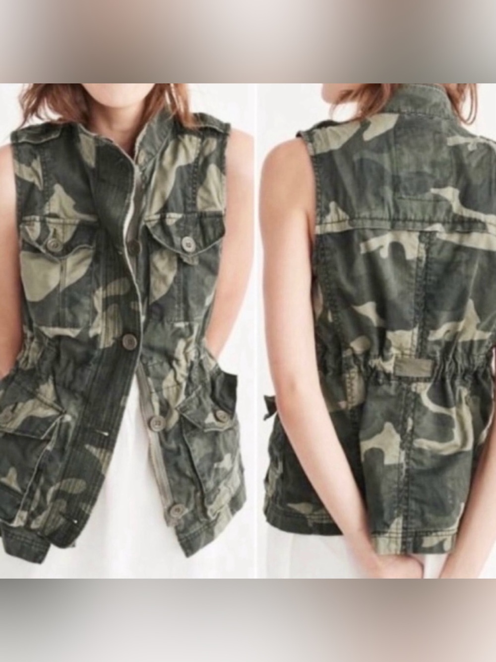 Abercrombie & Fitch Camo Vest Utility Cargo Camouflage Y2K Women’s Size XS